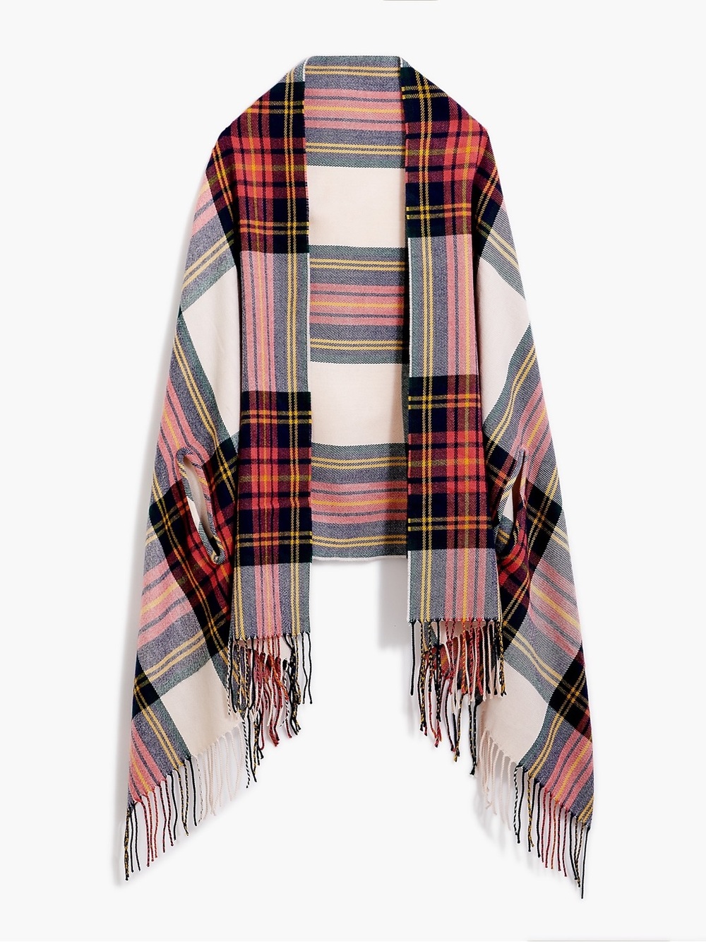 J.CREW Women’s Plaid Cape Scarf with Armholes Fringe Detail, O/S